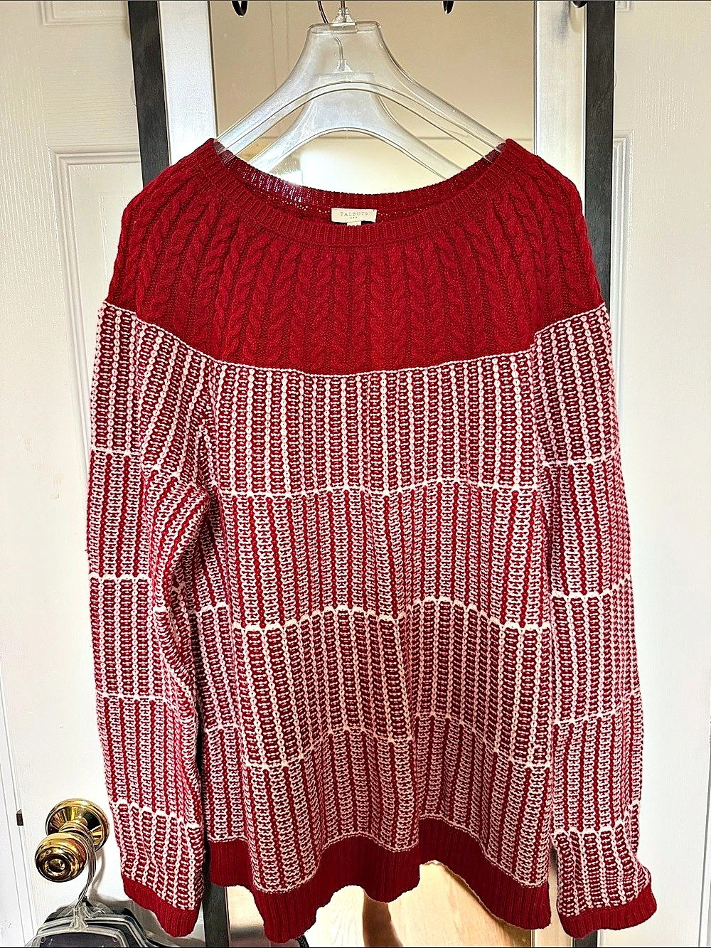Talbots Color Block Crewneck Sweater Red & White XL
